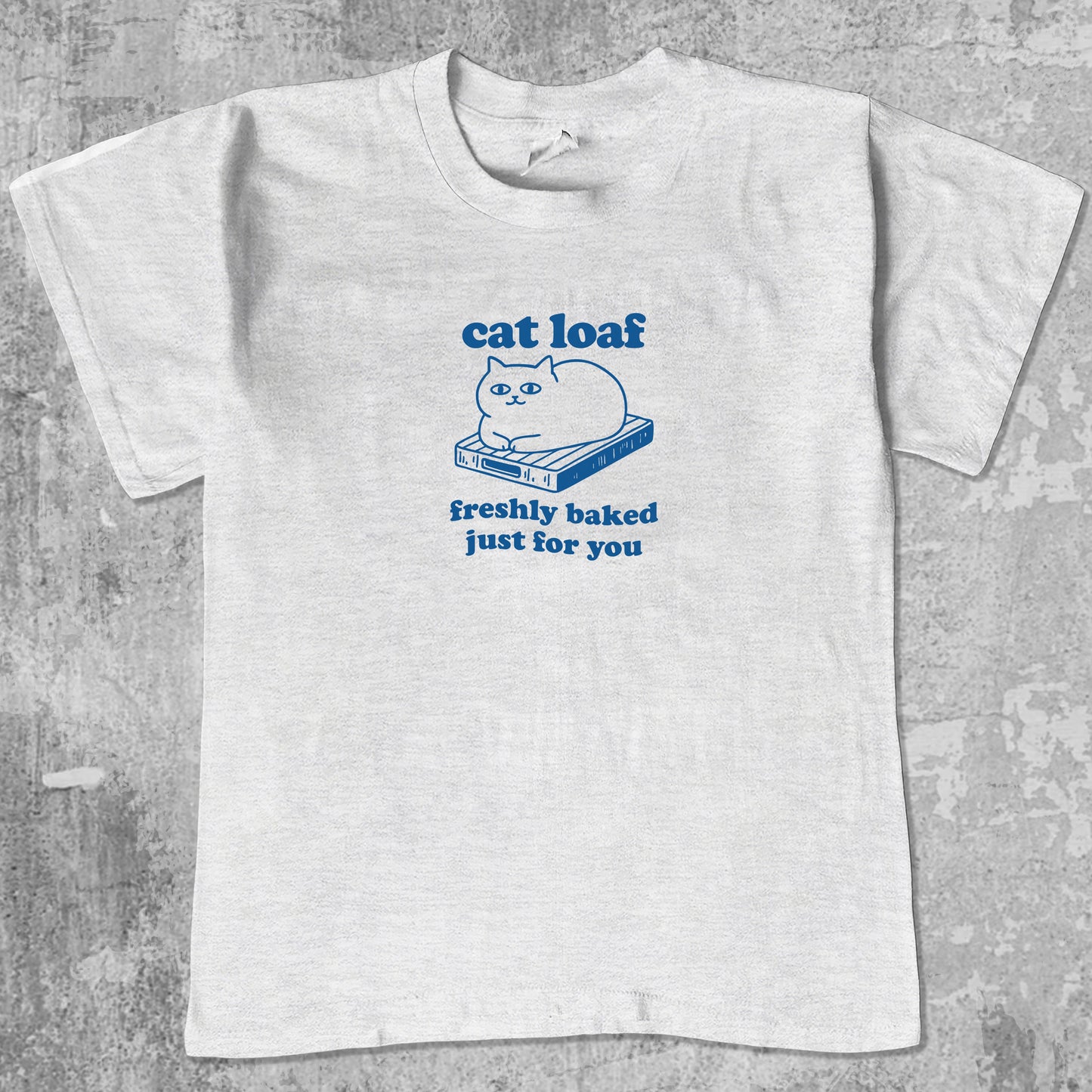Cat Loaf graphic tee with cute and humorous print, funny and Vintage graphic. Perfect for friends. Ash Grey shirt.