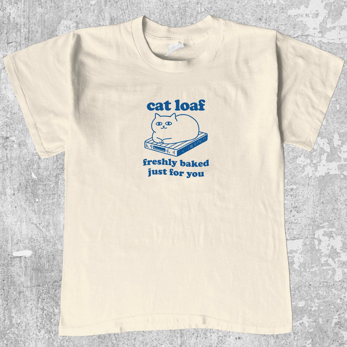 Cat Loaf graphic tee with cute and humorous print, funny and Vintage graphic. Perfect for friends. Cream shirt.