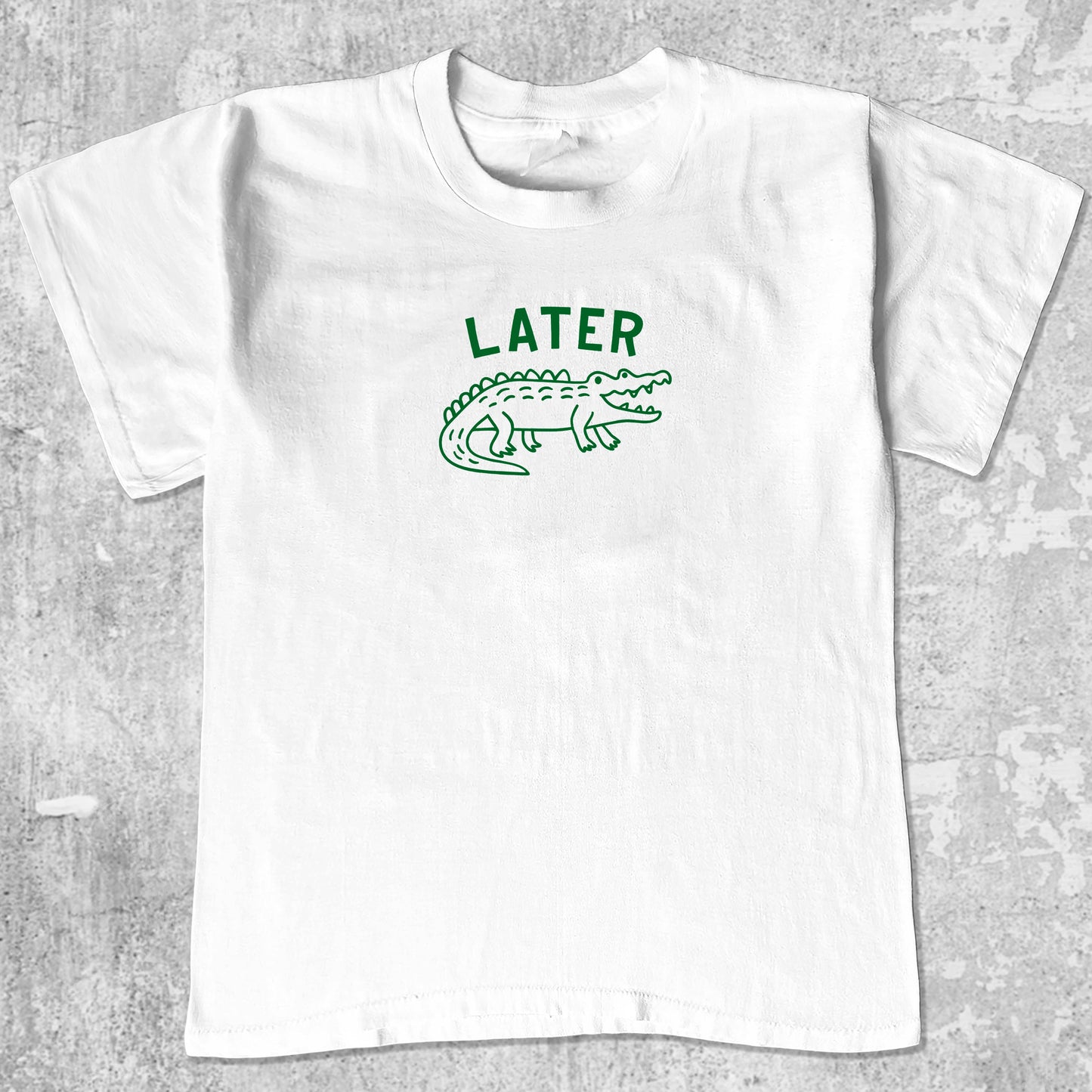 Later Gator graphic tee with alligator graphic, cute and trendy graphic. Perfect gifts for family and friends. White shirt.