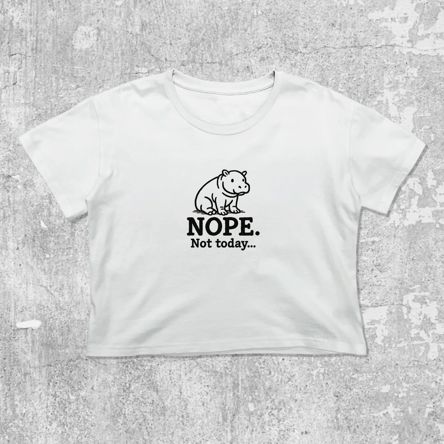 Nope Not Today graphic crop tee with cute and trendy fit, featuring playful vintage graphic, stylish cut. White crop t-shirt