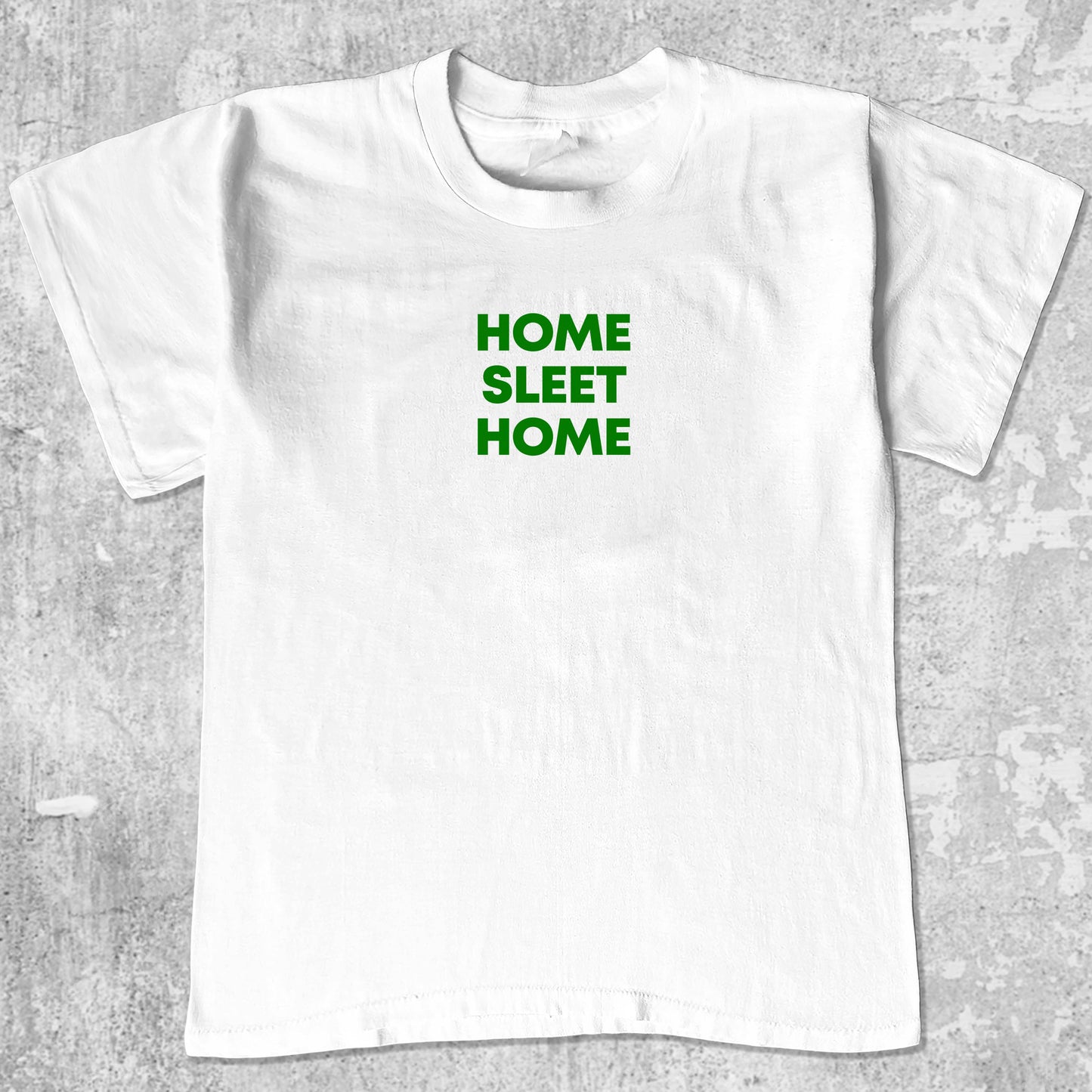 Home Sleet Home graphic tee with cute and humorous print, funny and Vintage graphic. Perfect for christmas gifts. White shirt.
