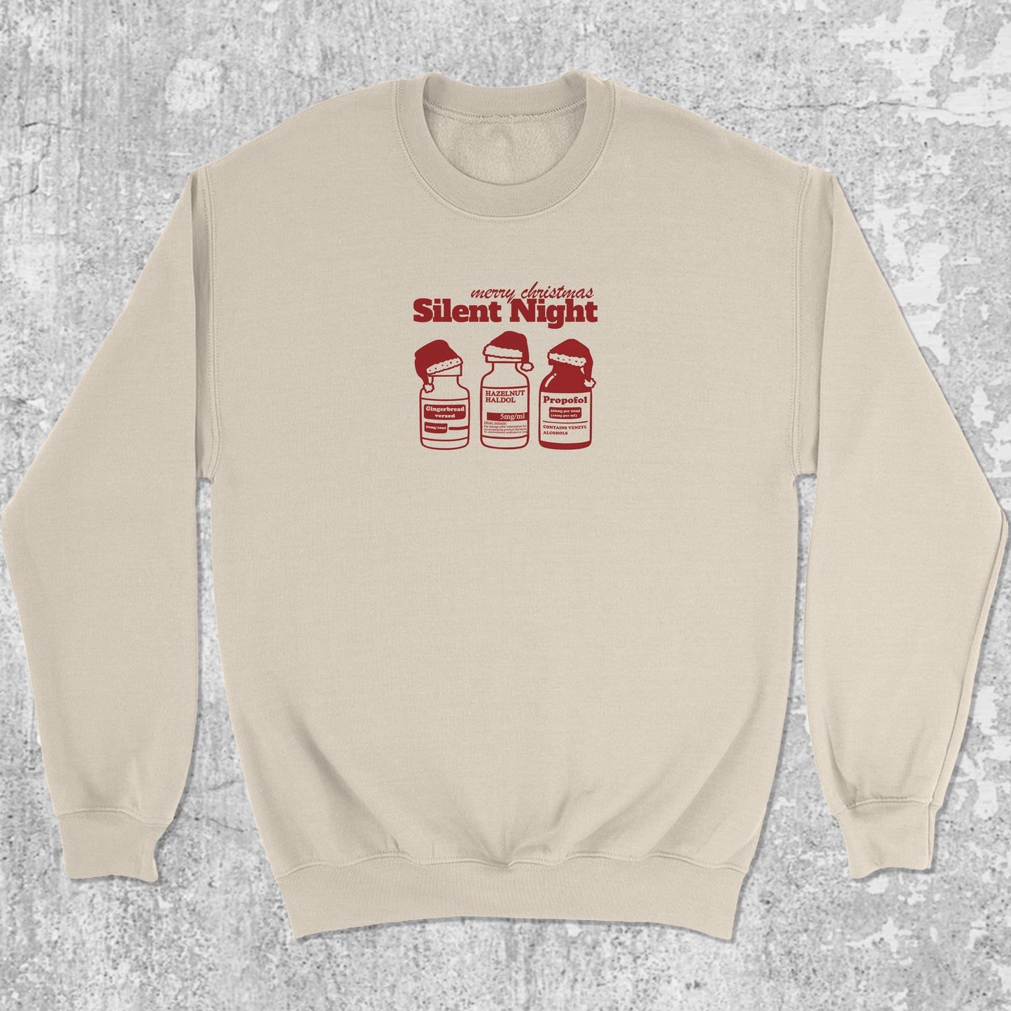 Silent Night graphic sweatshirt with funny halloween print, warm and cozy graphic for everyday wear. Perfect for special halloween. Natural pullover.