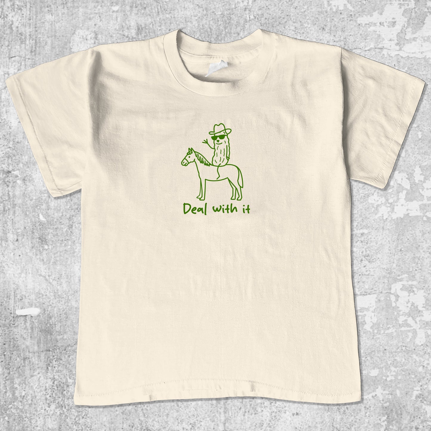 Deal With It unisex graphic t-shirt. Vintage trending meme tee. Funny and unique graphic tees. Deal With It graphi tee Cream 1
