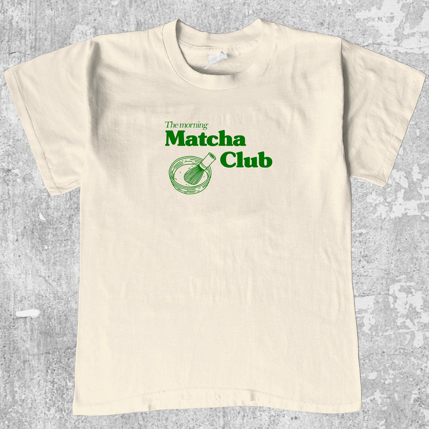 Matcha Club graphic tee with matcha print, funny and simple graphic. Perfect gifts for family and friends. Cream shirt.