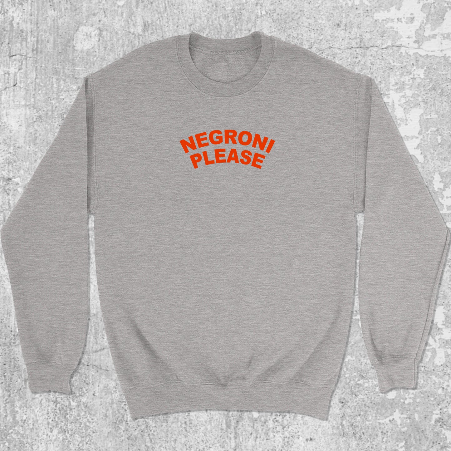Negroni Please graphic sweatshirt with retro cocktail print, warm and cozy graphic for everyday wear. Perfect for friends. Heather Grey pullover.