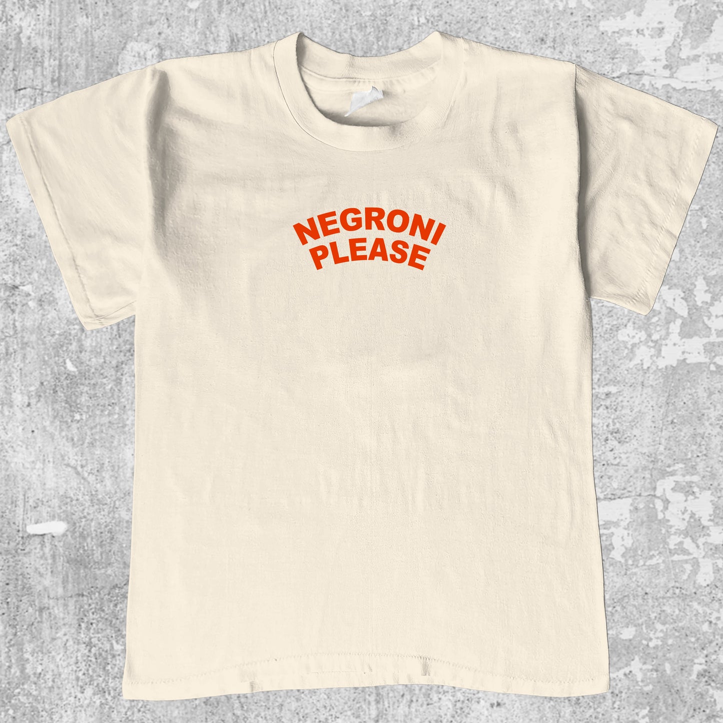 Negroni Please graphic tee with retro cocktail print, funny and trendy graphic. Perfect for friends. Cream shirt.