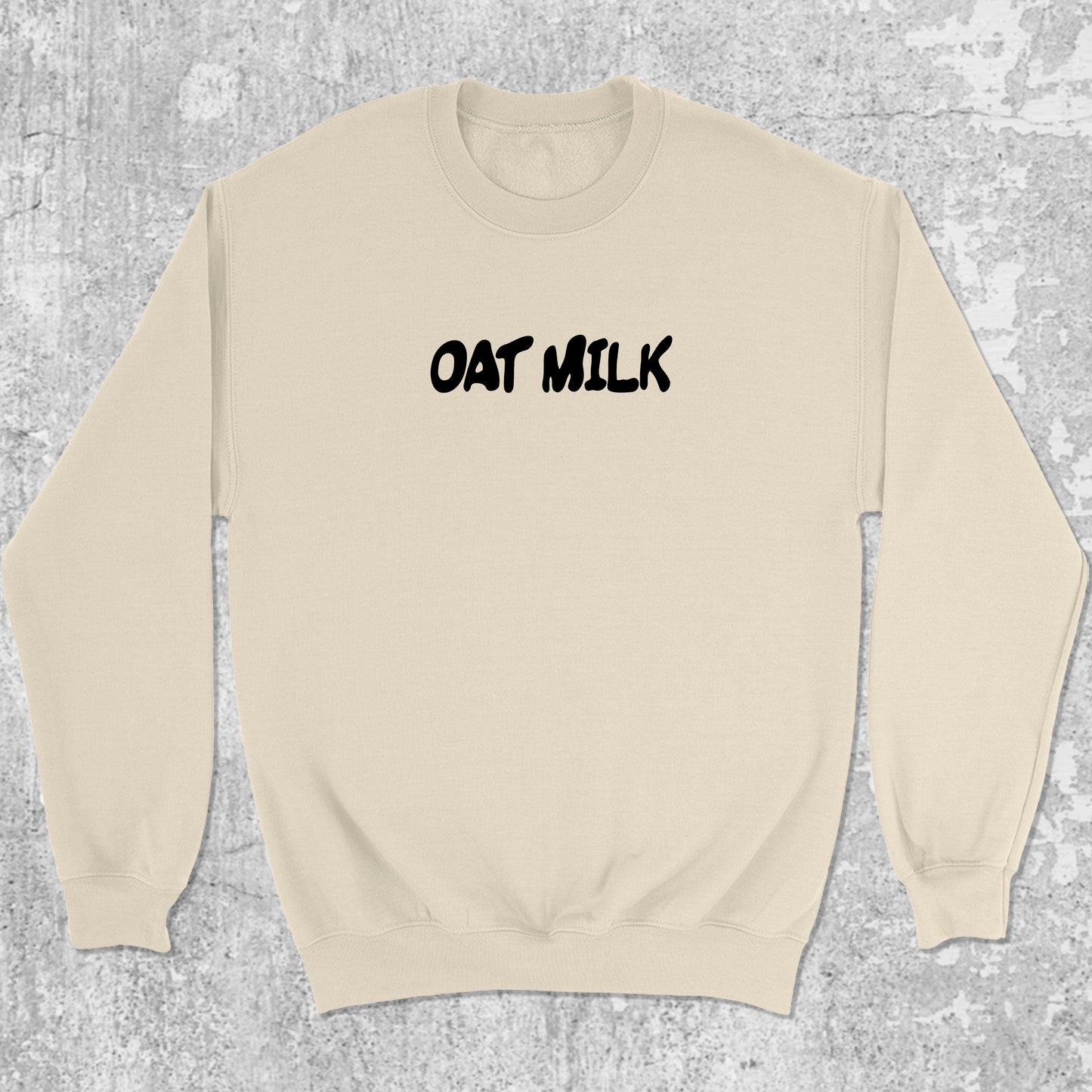 Oat Milk graphic sweatshirt with bold and humorous print, warm and cozy graphic for everyday wear. Perfect gifts for friends and family. Natural pullover.