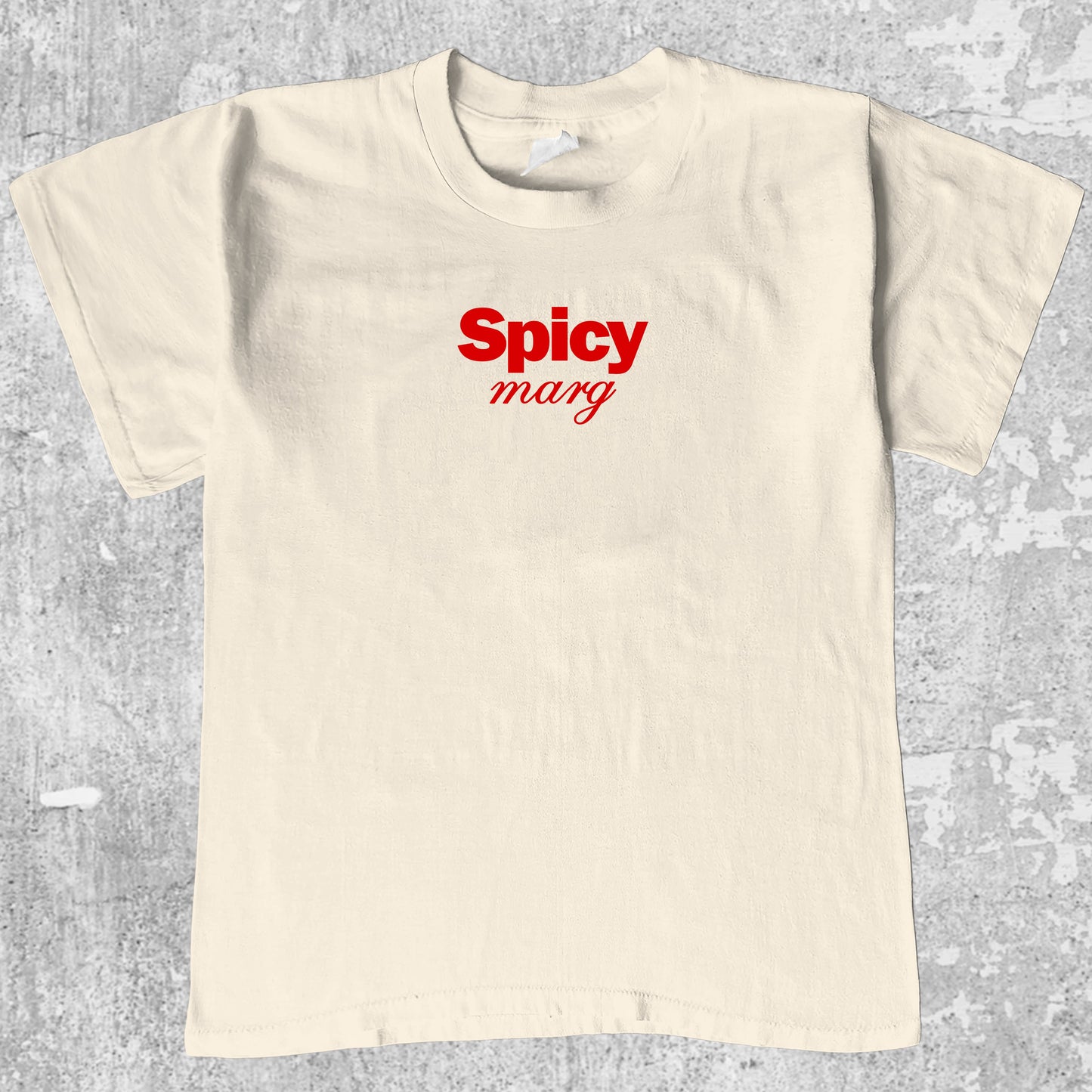 Spicy Marg graphic tee margarita print, funny and simple graphic. Perfect gifts for family and friends. Cream shirt.