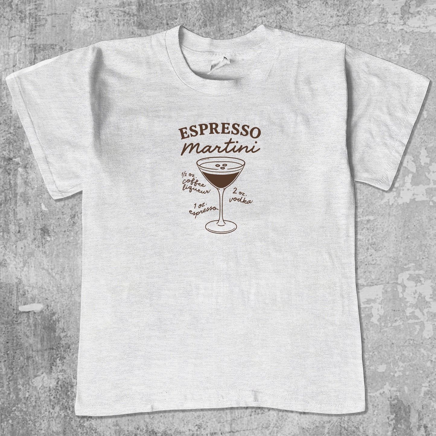 Espresso Martini Cocktail unisex graphic t-shirt. Vintage trending meme tee. Funny and unique graphic tees. Espresso Martini Cocktail graphi tee Ash Grey 1
