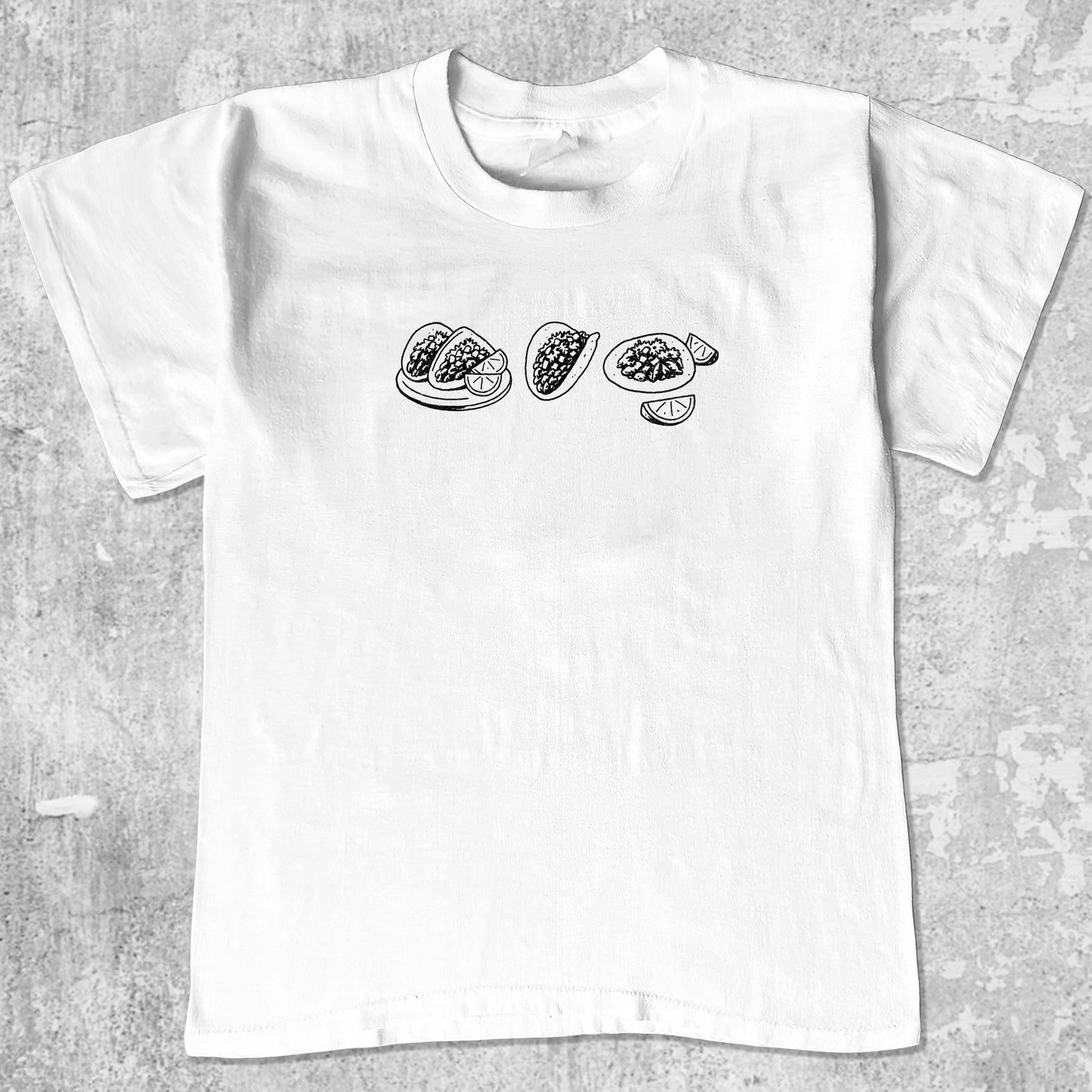 Tacos graphic tee with bold and humorous print, funny and trendy graphic. Perfect gifts for friends and family. White shirt.