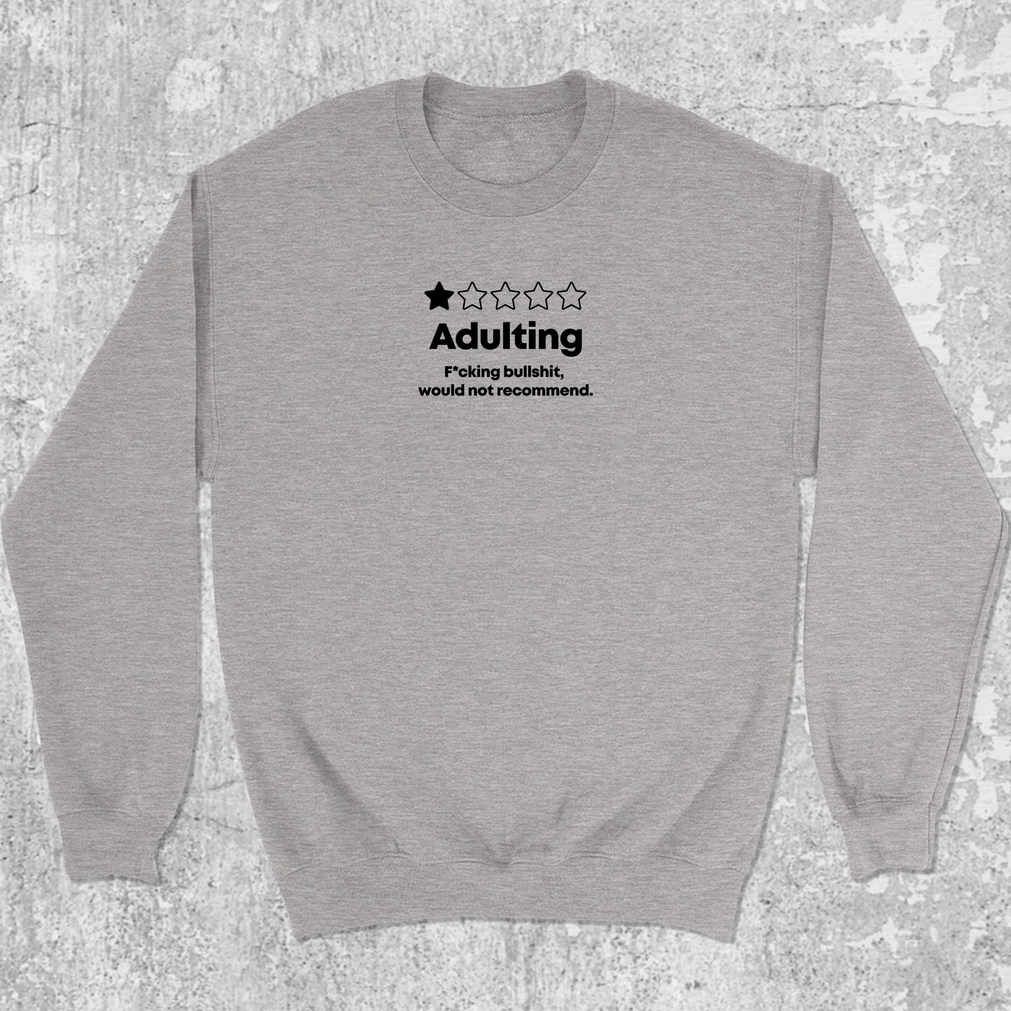 Adulting graphic sweatshirt with bold and humorous print, warm and cozy graphic for everyday wear. Perfect for adults and gift-giving. Heather Grey pullover.