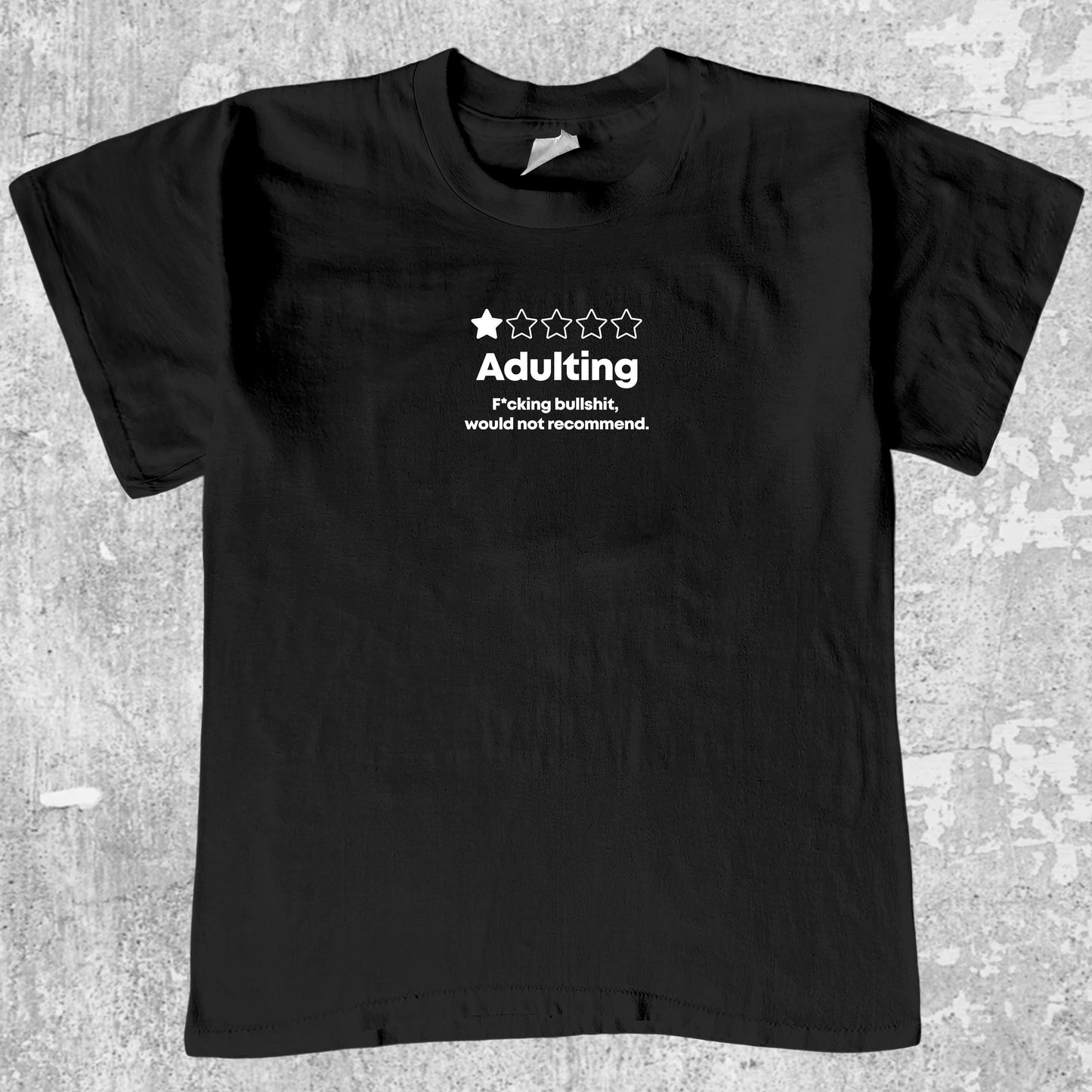 Adulting graphic tee with bold and humorous print, funny and trendy graphic. Perfect for adults and gift-giving. Black shirt.