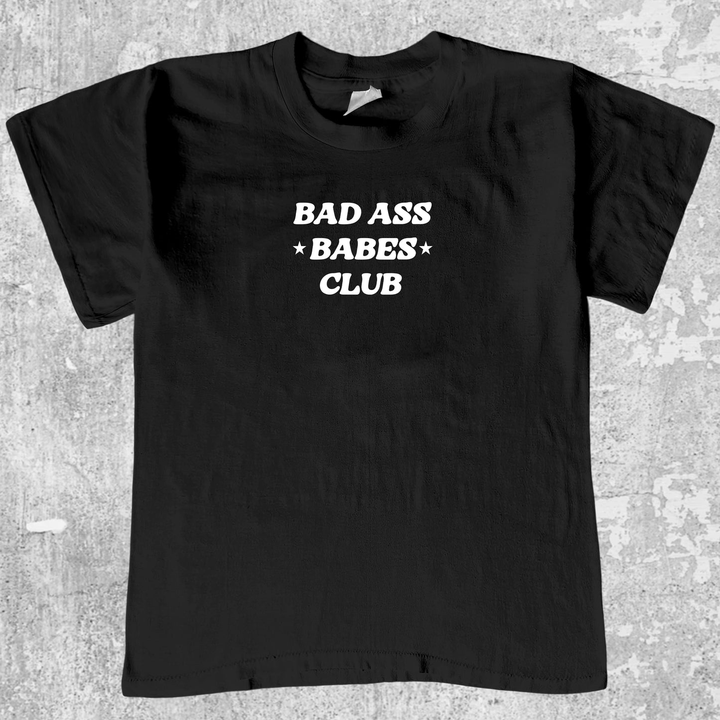 Bad Ass Babes Club graphic tee with cute and humorous print, funny and Vintage graphic. Perfect for friends. Black shirt.