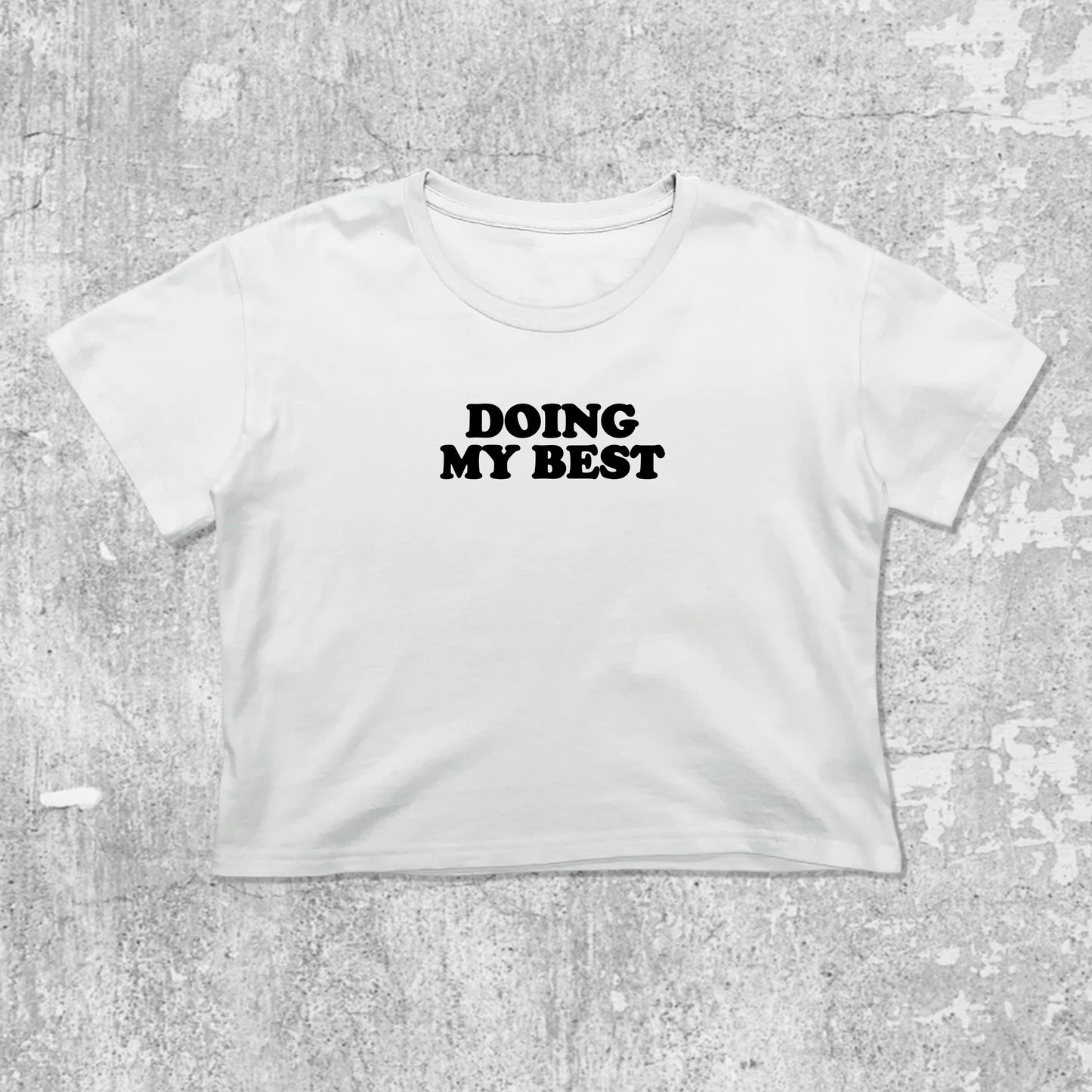 Doing My Best graphic crop tee with cute and trendy fit, featuring playful vintage graphic, stylish cut. White crop t-shirt