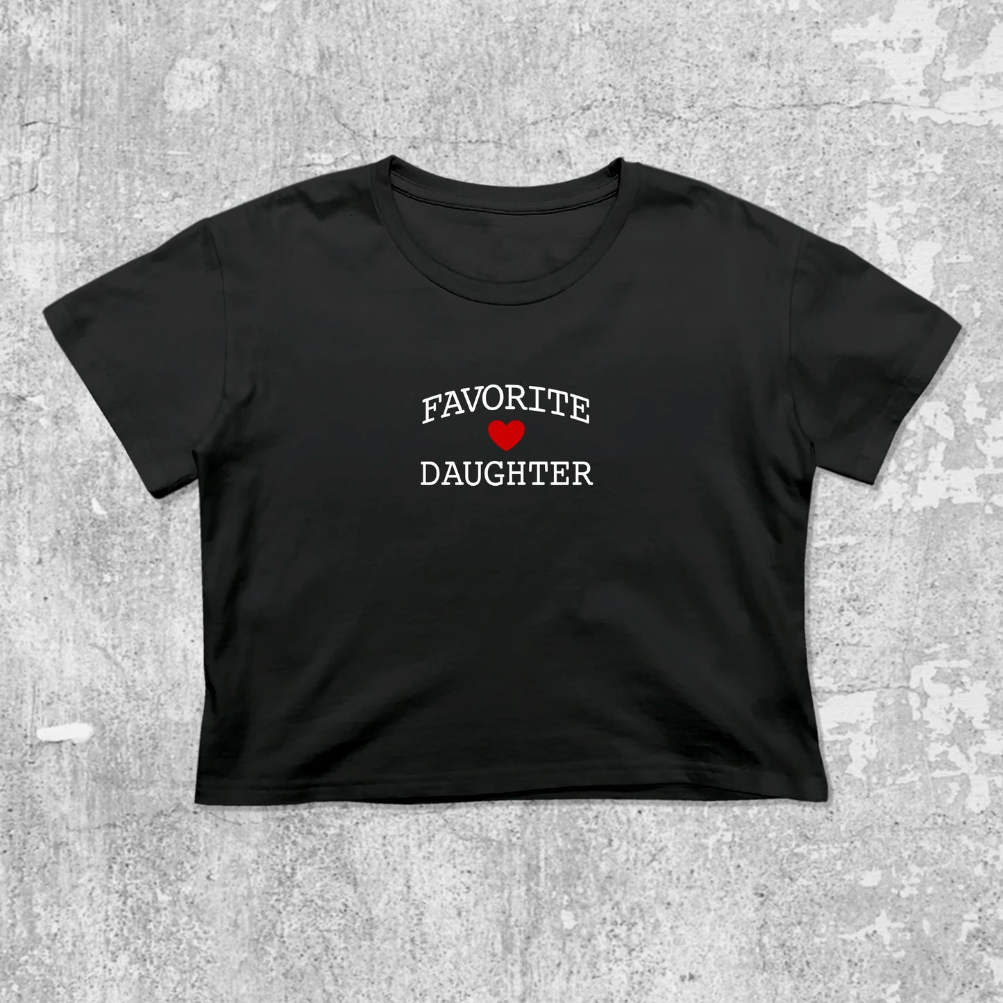 Favorite Daughter graphic crop tee with cute and trendy fit, featuring playful vintage graphic, stylish cut. Black crop t-shirt