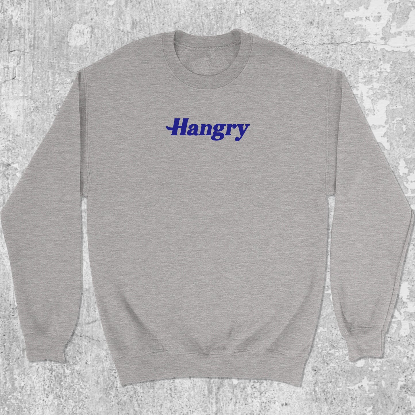 Hangry graphic sweatshirt with cute and humorous print, warm and cozy graphic for everyday wear. Perfect for friends. Heather Grey pullover.