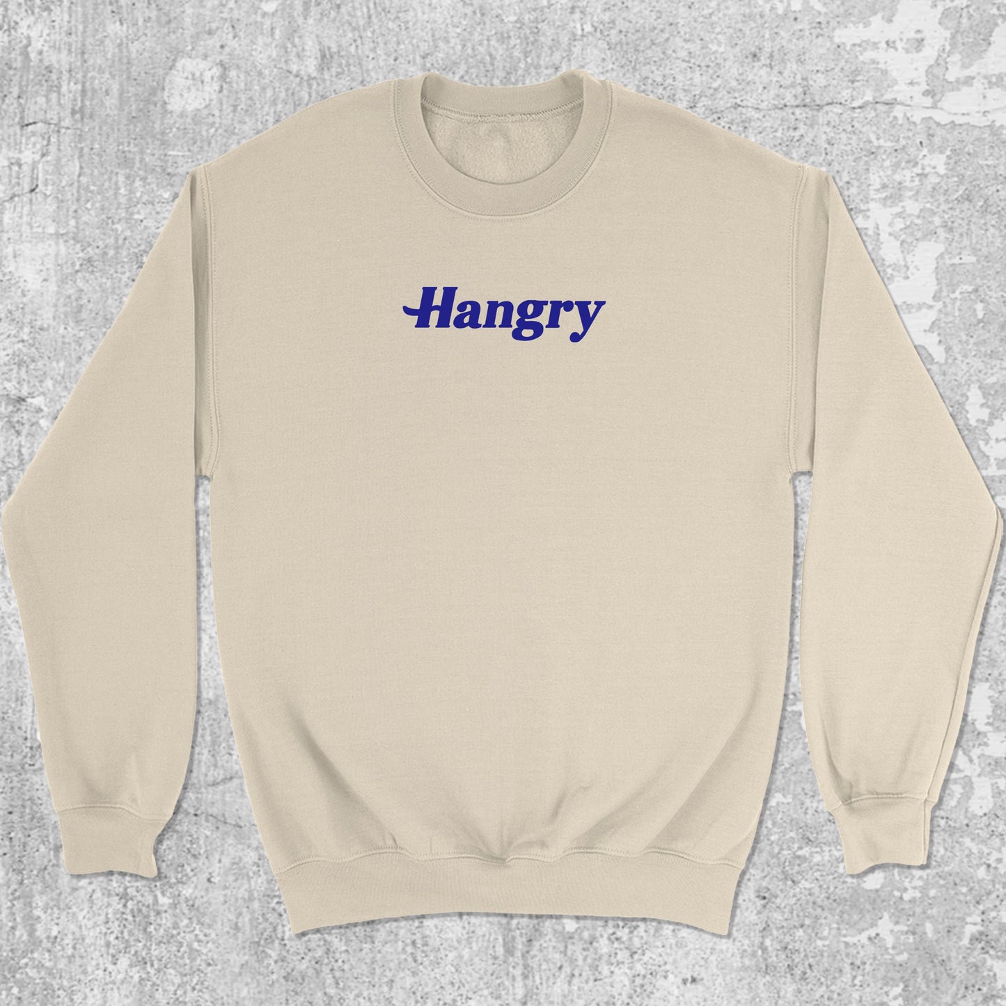 Hangry graphic sweatshirt with cute and humorous print, warm and cozy graphic for everyday wear. Perfect for friends. Natural pullover.