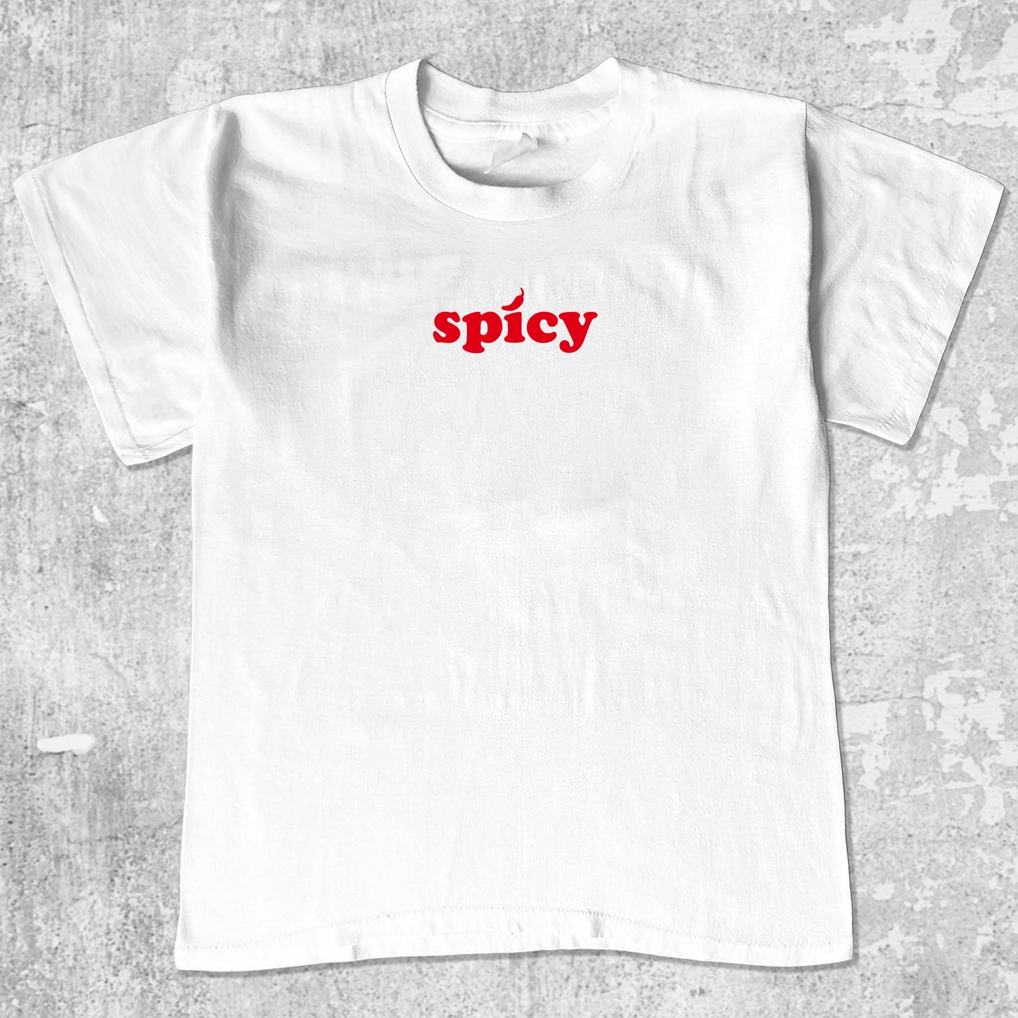 Spicy graphic tee with bold and humorous print, funny and trendy graphic. Perfect for adults and gift-giving. White shirt.