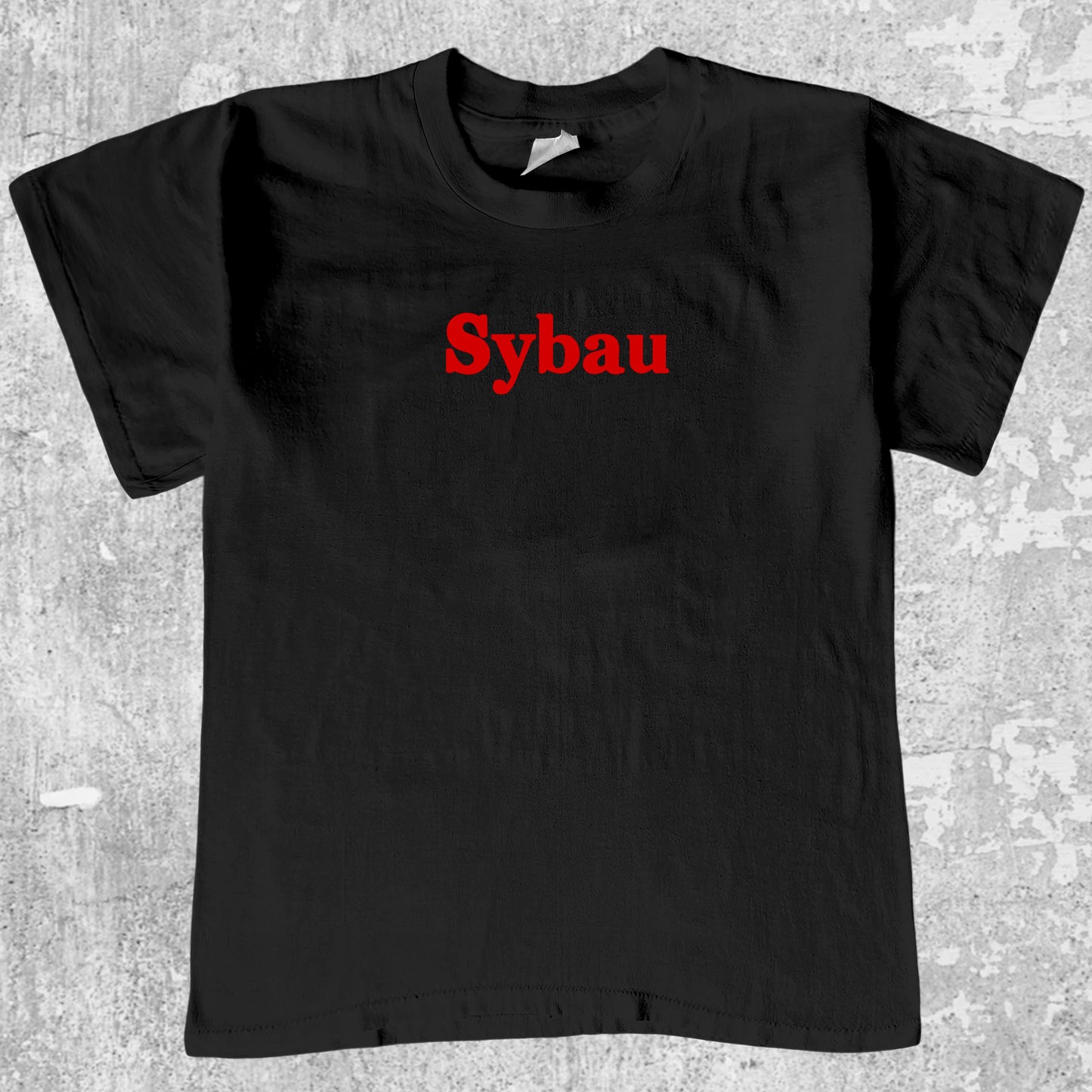 Sybau graphic tee with bold and humorous print, funny and trendy graphic. Perfect for adults and gift-giving. Black shirt.