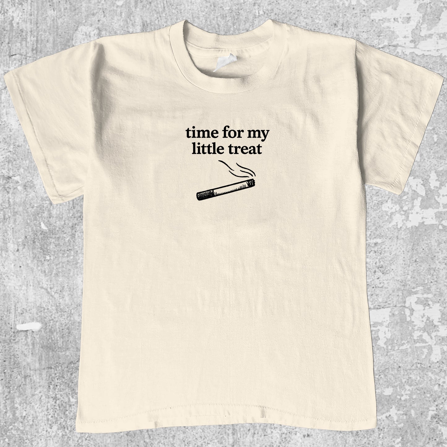Time For My Little Treat graphic tee retro and funny graphic, funny and trendy graphic. Perfect for adults and gift-giving. Cream shirt.