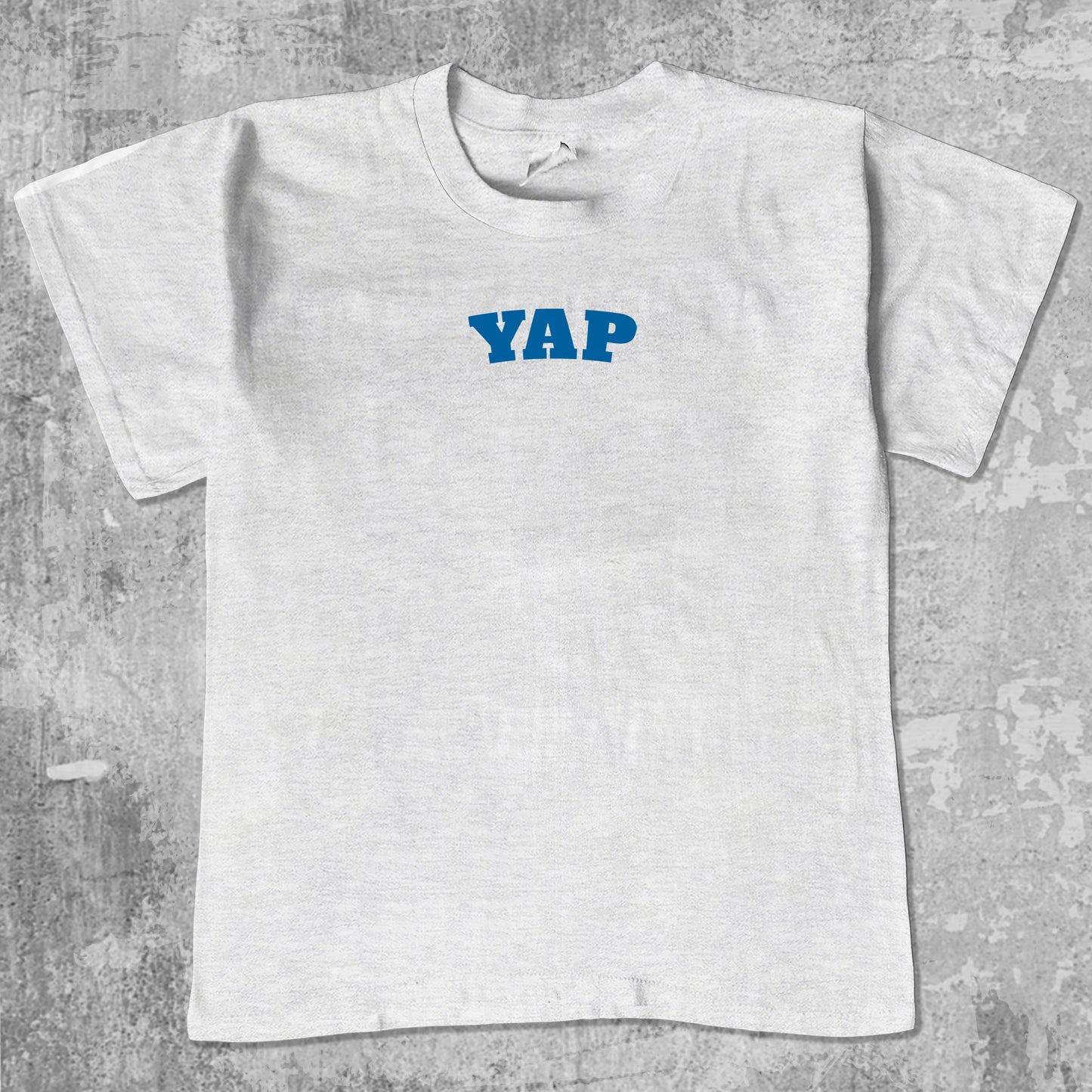 Yap graphic tee with bold and humorous print, funny and trendy graphic. Perfect for adults and gift-giving. Ash Grey shirt.