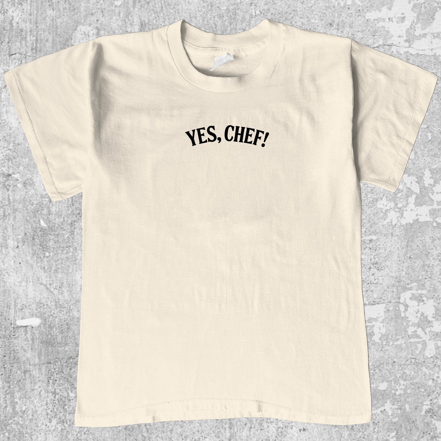 Yes Chef graphic tee with cute and humorous print, funny and Vintage graphic. Perfect for friends. Cream shirt.