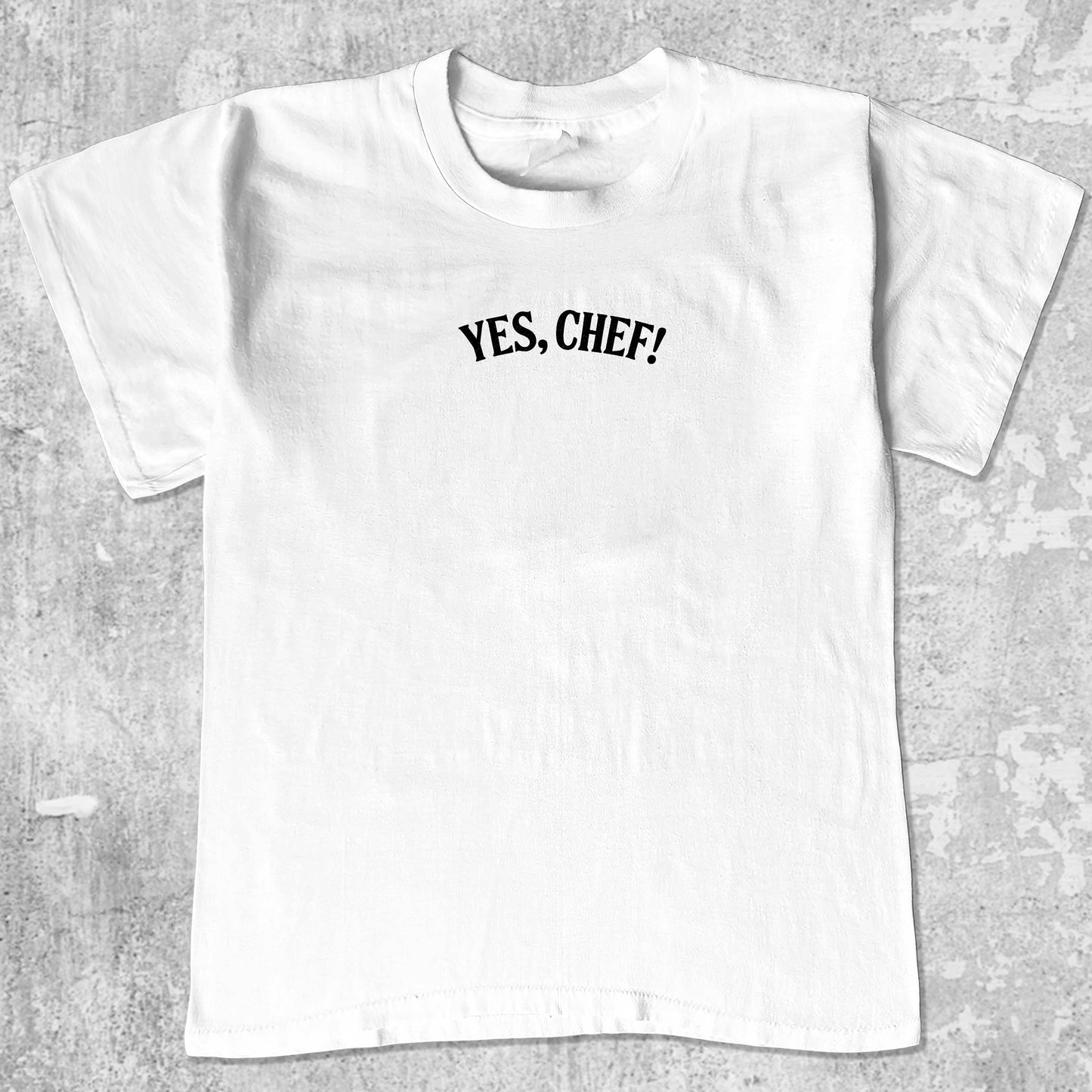 Yes Chef graphic tee with cute and humorous print, funny and Vintage graphic. Perfect for friends. White shirt.