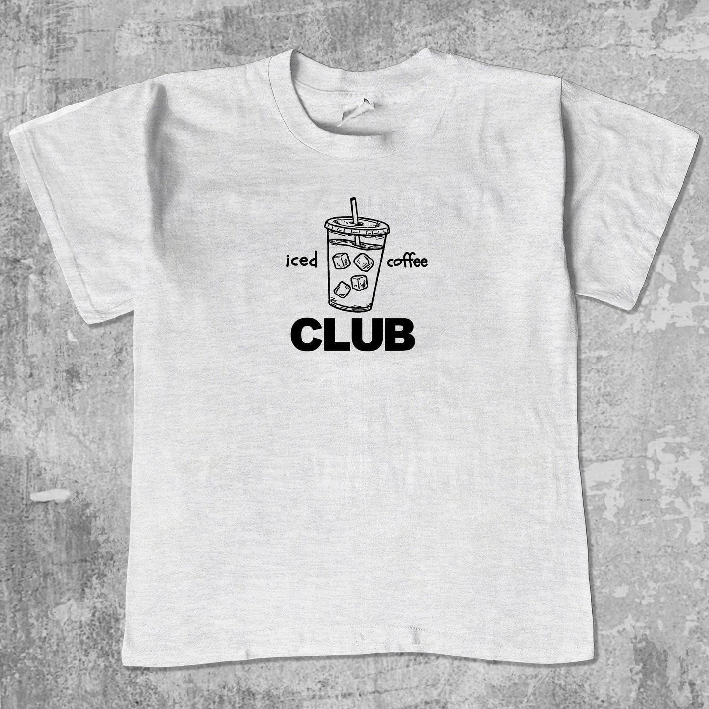 Iced Coffee Club unisex graphic t-shirt. Vintage trending meme tee. Funny and unique graphic tees. Iced Coffee Club graphi tee Ash Grey 1