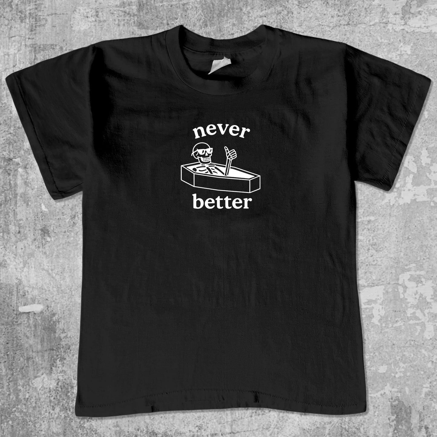 Never Better Halloween unisex graphic t-shirt. Vintage trending meme tee. Funny and unique graphic tees. Never Better Halloween graphi tee Black 1
