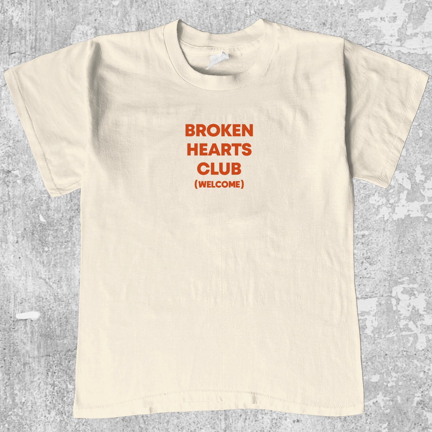 Broken Hearts Club graphic tee with cute and humorous print, funny and Vintage graphic. Perfect for friends. Cream shirt.