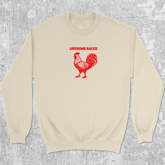 Awesome Sauce graphic sweatshirt with bold and humorous print, warm and cozy graphic for everyday wear. Perfect for Christmas gifts for friends and family. Natural pullover.