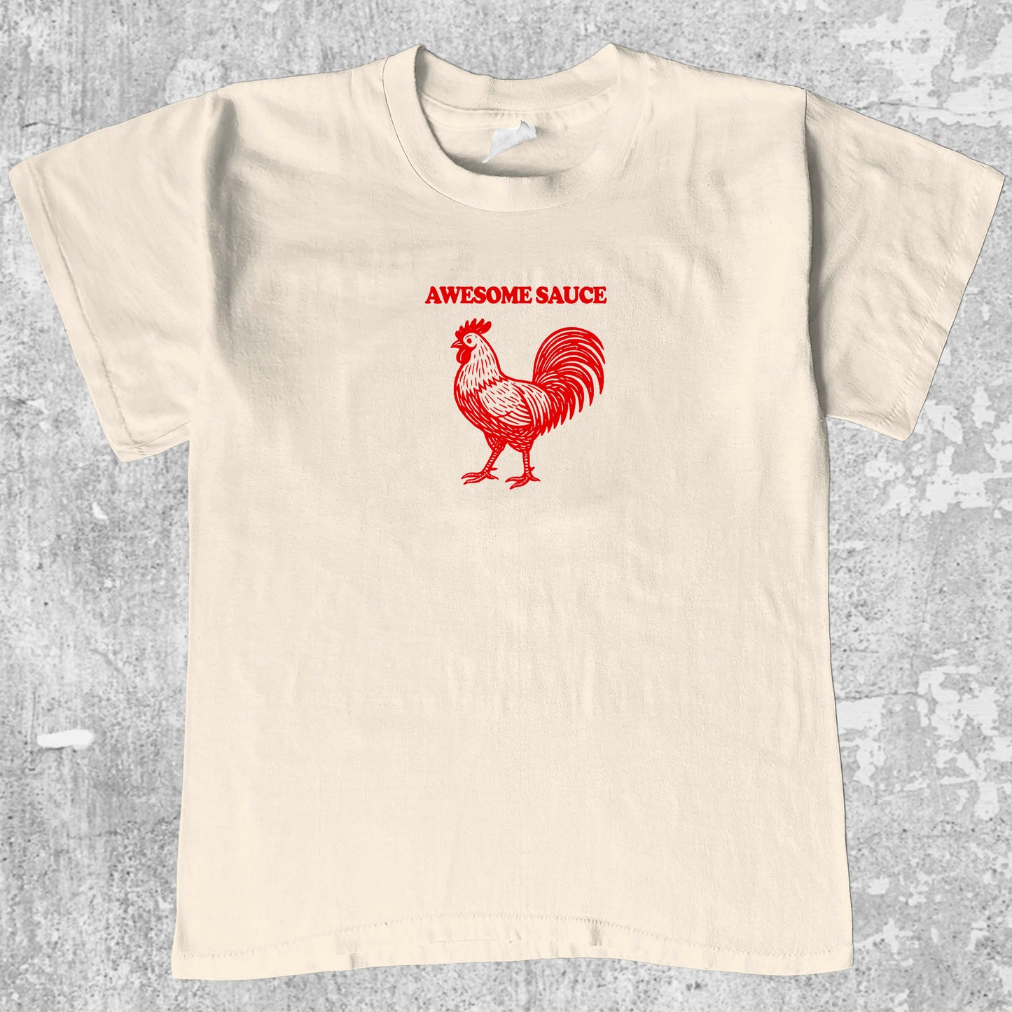 Awesome Sauce graphic tee with funny chili sauce print, cute and trendy graphic. Perfect for Christmas gifts for friends and family. Cream shirt.