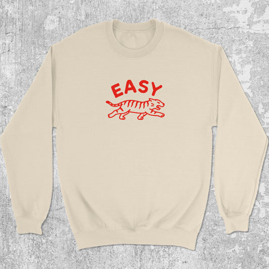 Easy Tiger graphic sweatshirt with bold and humorous print, warm and cozy graphic for everyday wear. Perfect gifts for friends and family. Natural pullover.