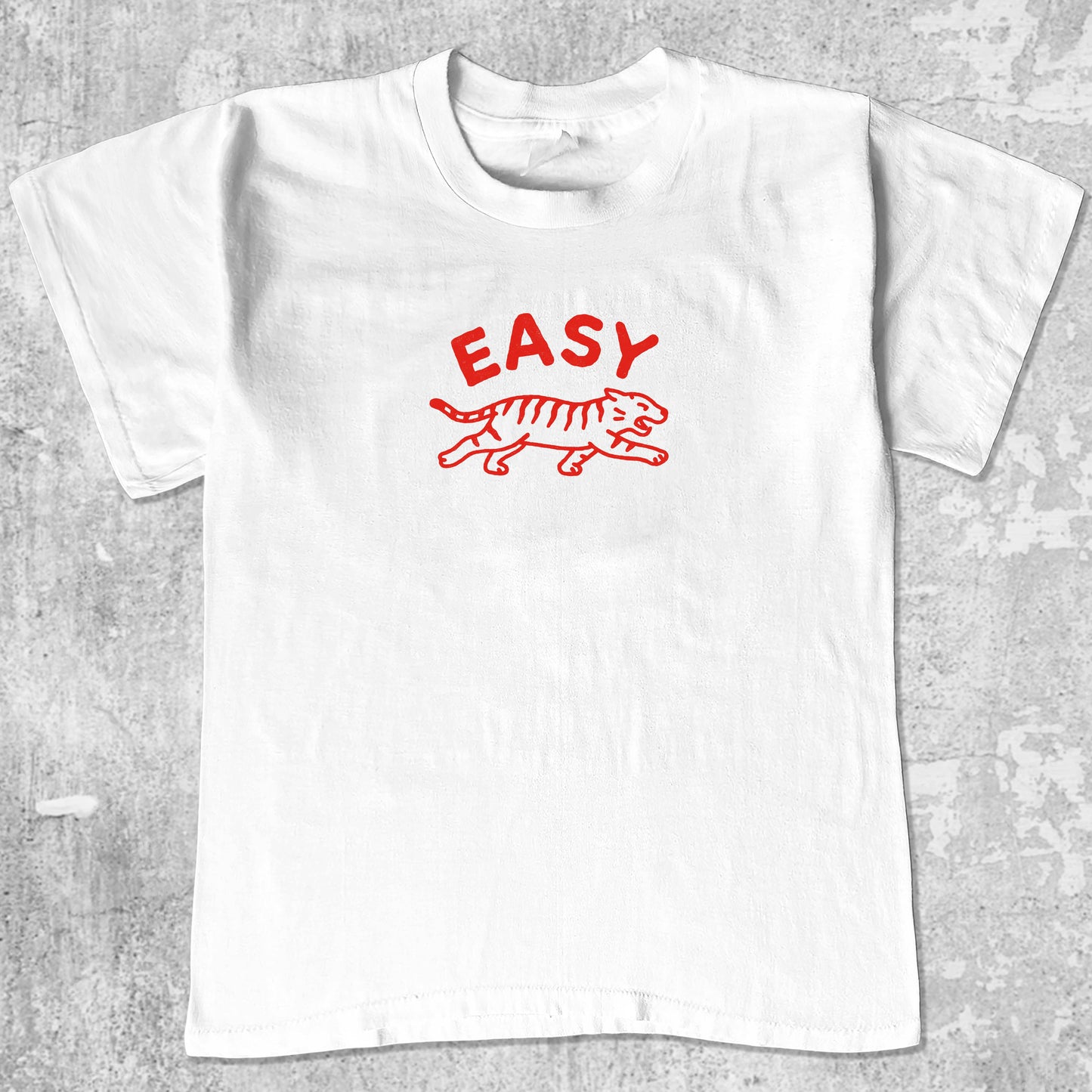 Easy Tiger graphic tee with bold and humorous print, funny and trendy graphic. Perfect gifts for friends and family. White shirt.