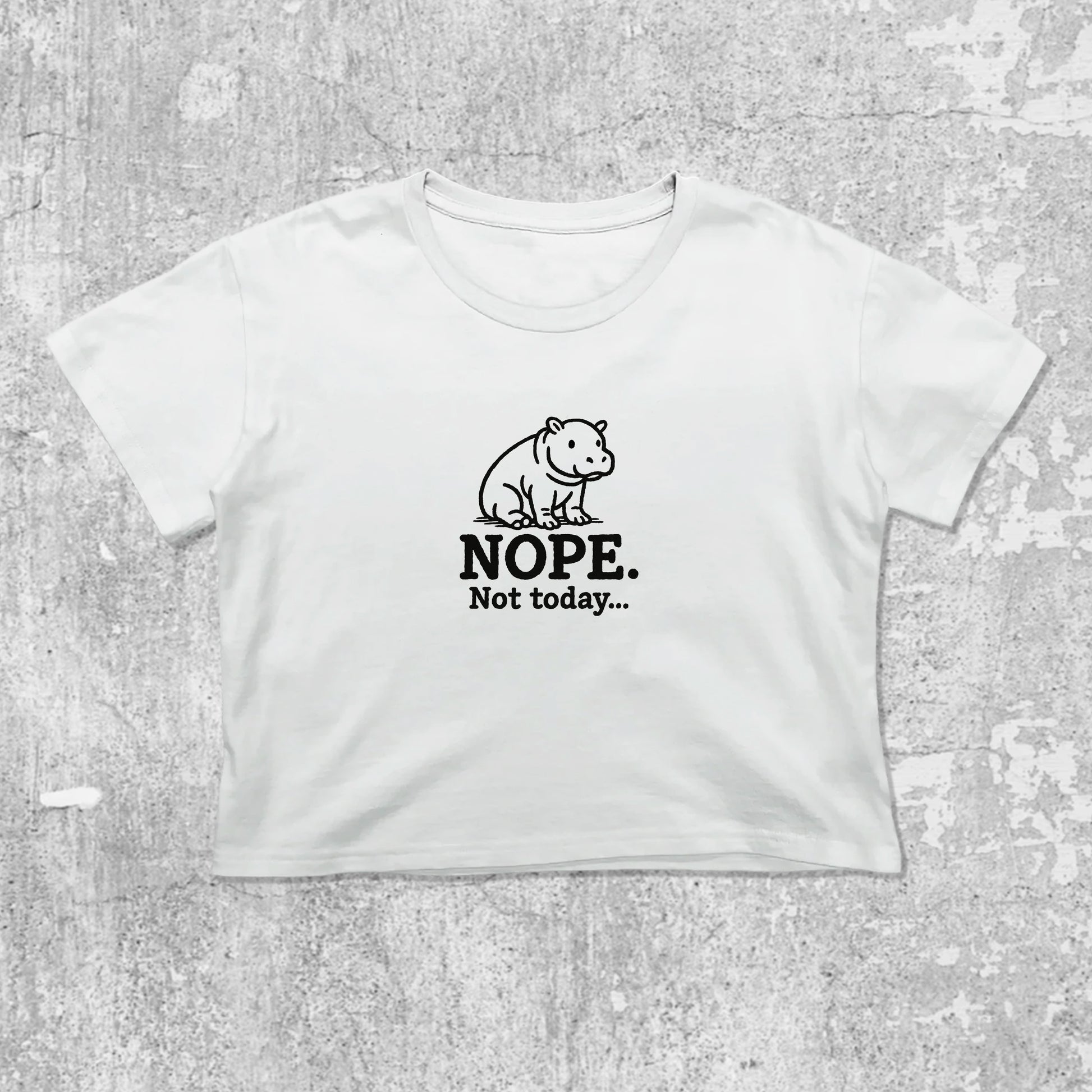 Nope Not Today graphic crop tee with cute and trendy fit, featuring playful vintage graphic, stylish cut. White crop t-shirt