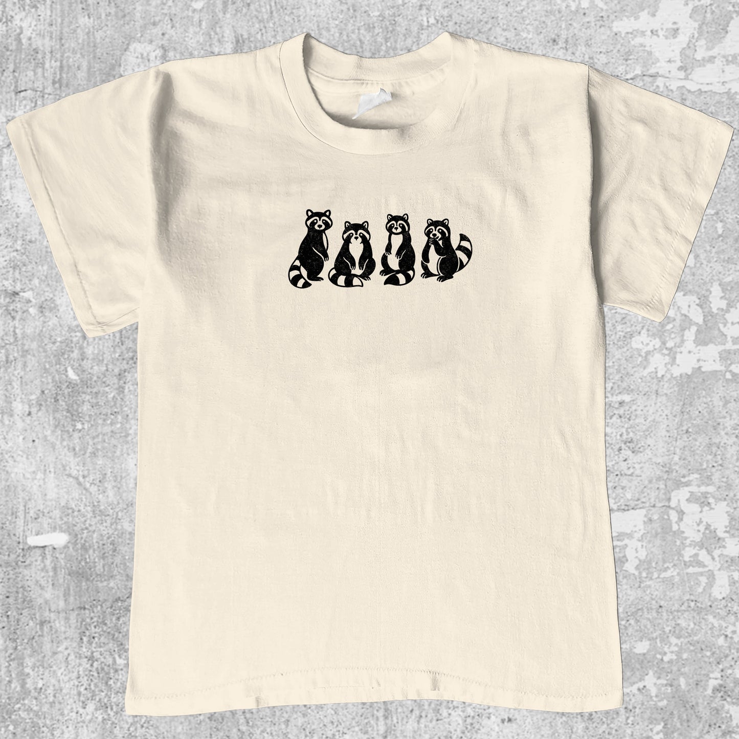 Raccoons graphic tee. Retro and Vintage funny quotes graphic shirts. Perfect funny gift for Christmas. Cream shirt.