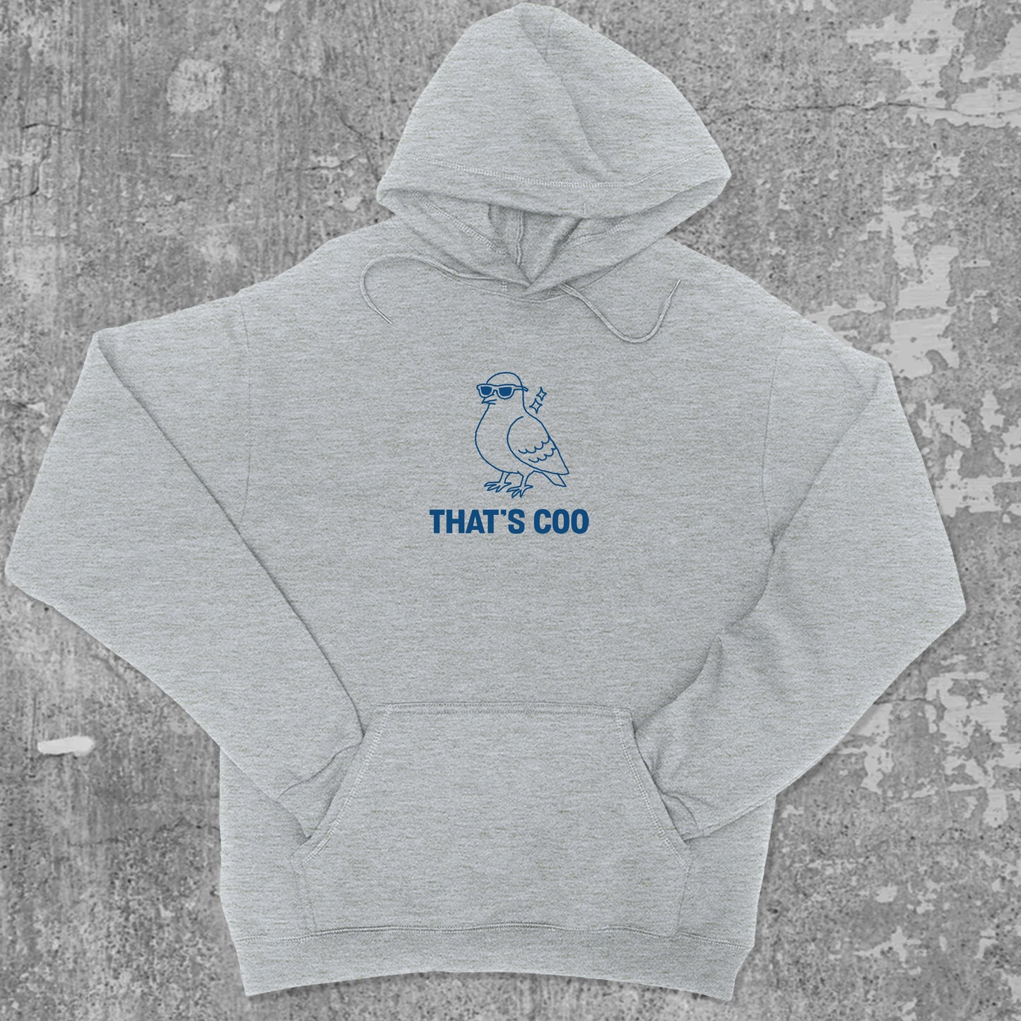 That's Coo graphic hoodie with funny and trendy artwork, casual streetwear with bold personality. Great for adults and gifting. Heather Grey hoodie.