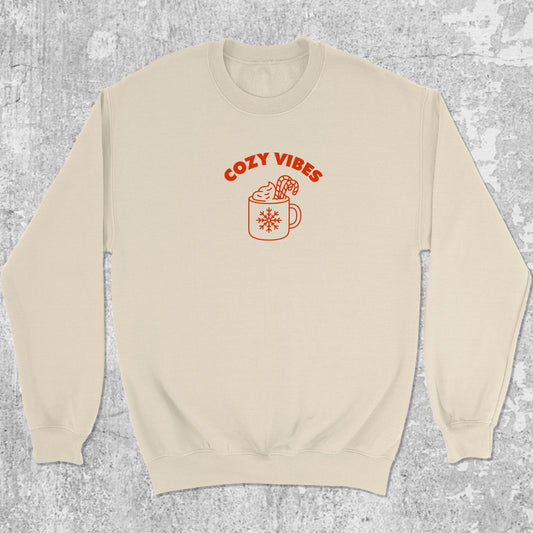 Cozy Vibes graphic sweatshirt the best Christmas funny gifts, warm and cozy graphic for everyday wear. Perfect for adults and gift-giving. Natural pullover.
