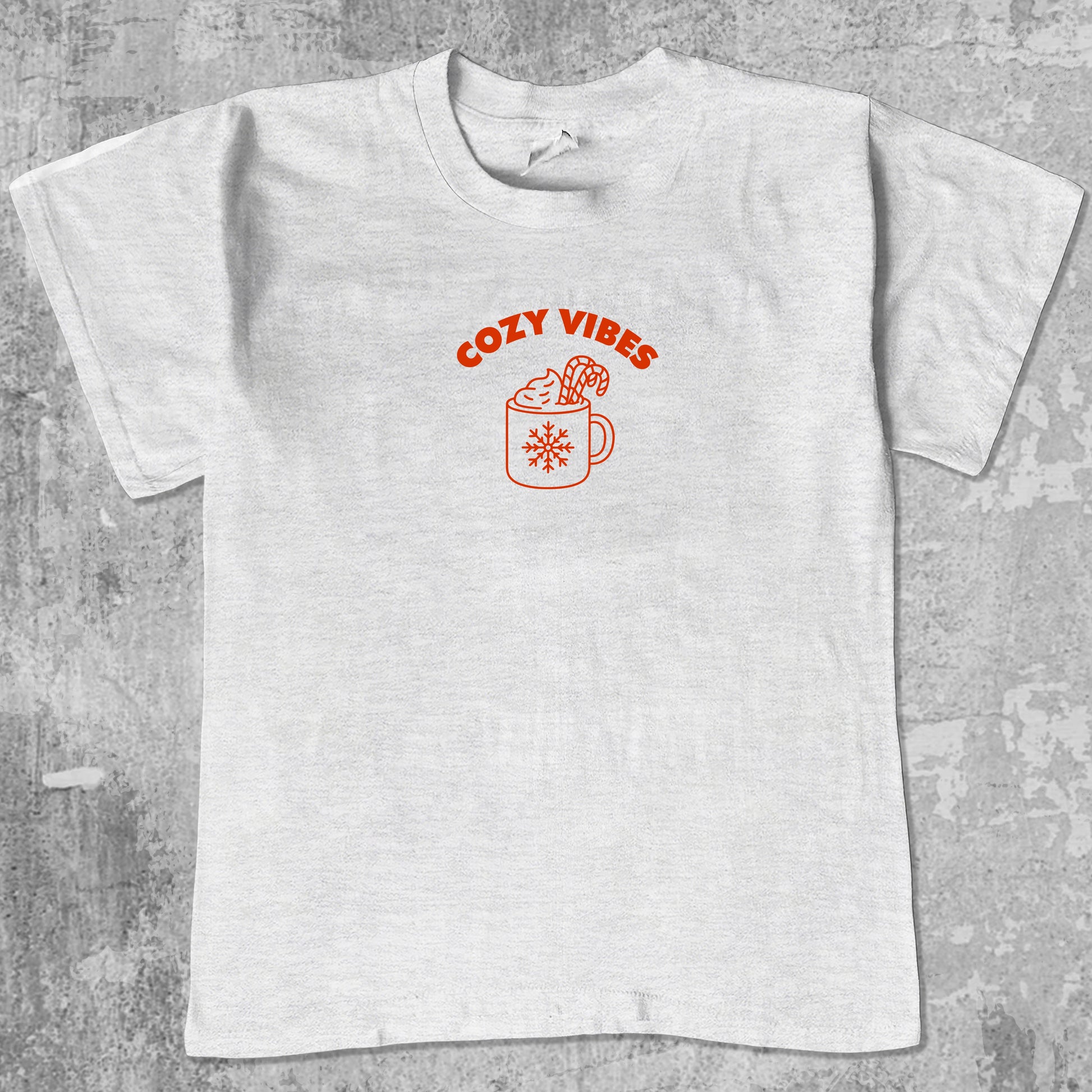 Cozy Vibes graphic tee the best Christmas funny gifts, funny and trendy graphic. Perfect for adults and gift-giving. Ash Grey shirt.