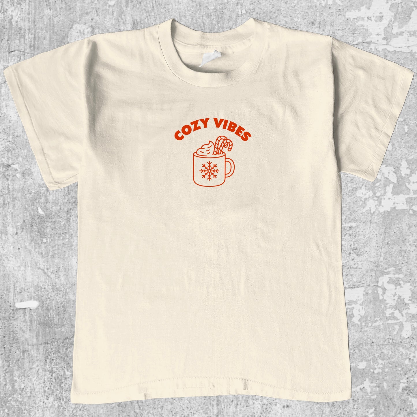 Cozy Vibes graphic tee the best Christmas funny gifts, funny and trendy graphic. Perfect for adults and gift-giving. Cream shirt.