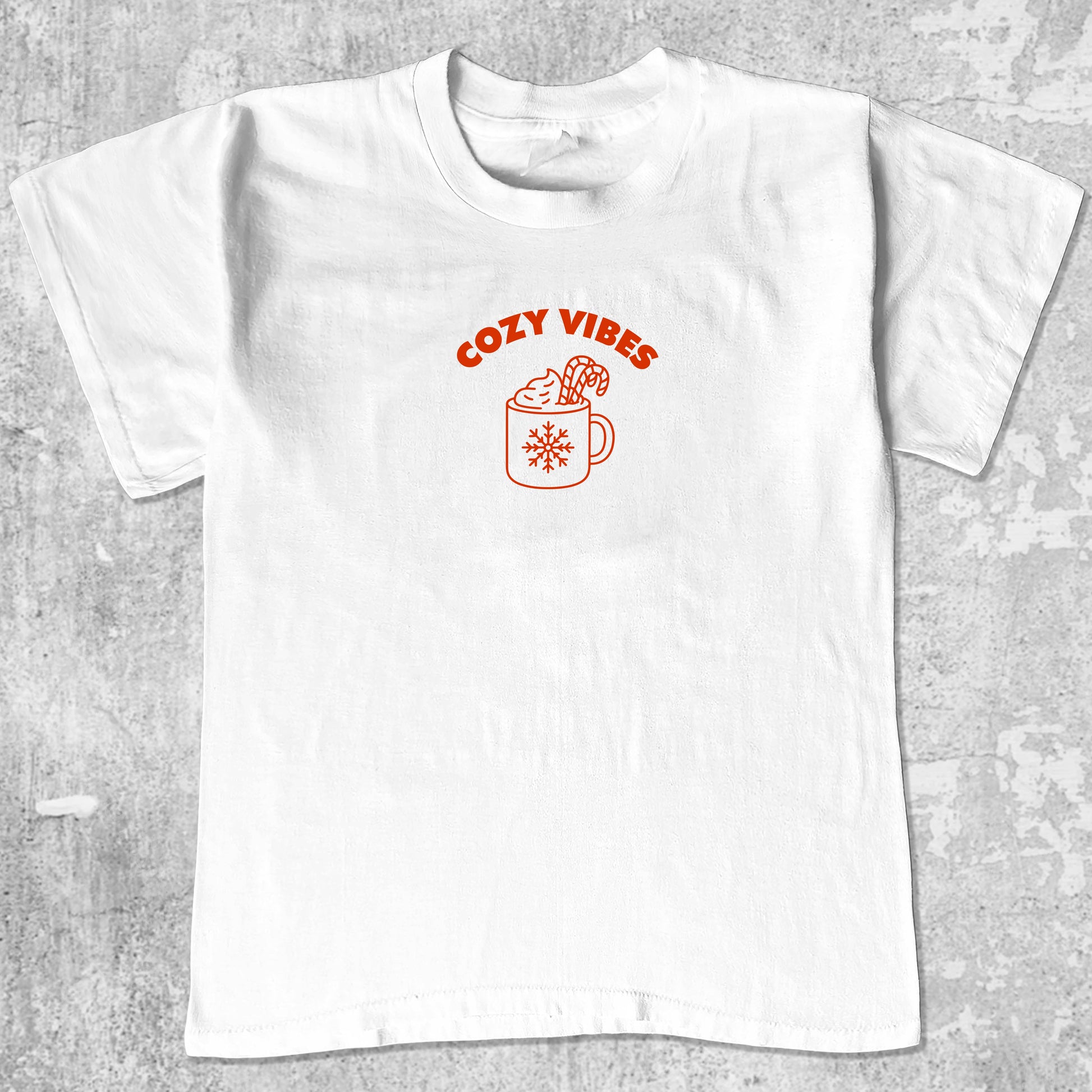 Cozy Vibes graphic tee the best Christmas funny gifts, funny and trendy graphic. Perfect for adults and gift-giving. White shirt.