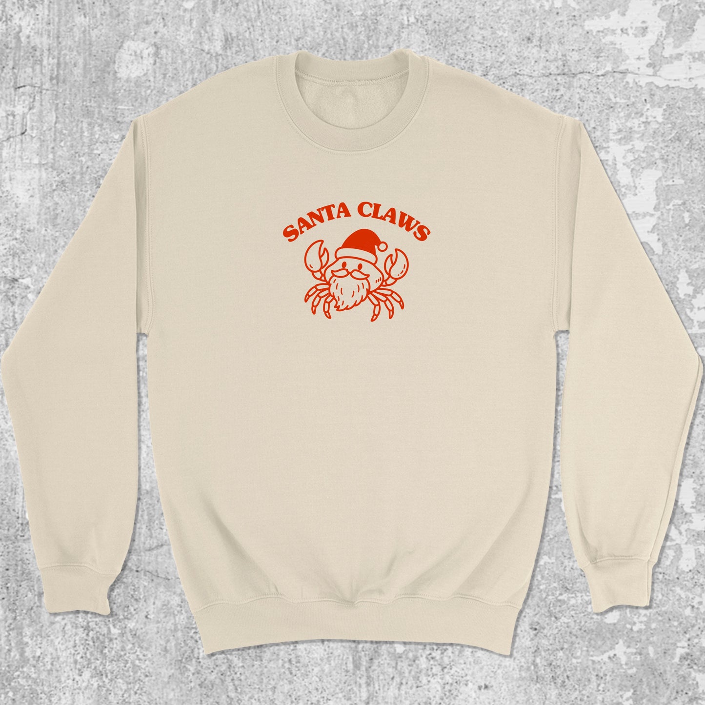 Santa Claws Crab graphic sweatshirt the best Christmas funny gifts, warm and cozy graphic for everyday wear. Perfect for adults and gift-giving. Natural pullover.