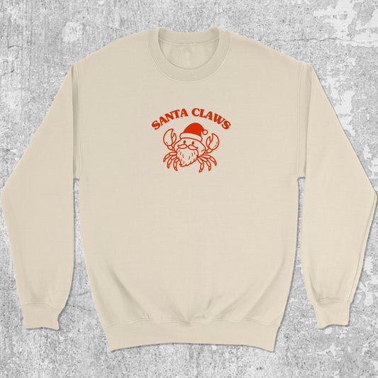 Santa Claws Crab graphic sweatshirt the best Christmas funny gifts, warm and cozy graphic for everyday wear. Perfect for adults and gift-giving. Natural pullover.