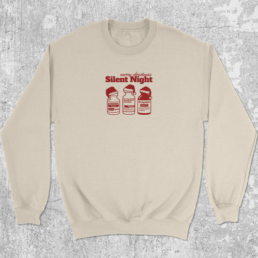 Silent Night graphic sweatshirt with funny halloween print, warm and cozy graphic for everyday wear. Perfect for special halloween. Natural pullover.
