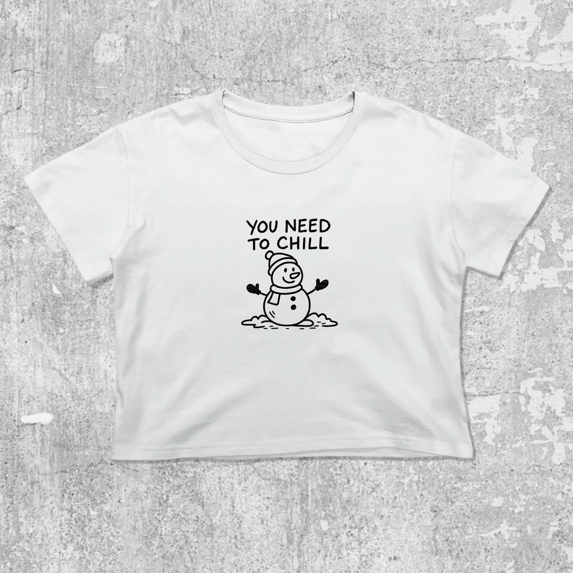 You Need To Chill graphic crop tee with cute and trendy fit, featuring playful vintage graphic, stylish cut. White crop t-shirt