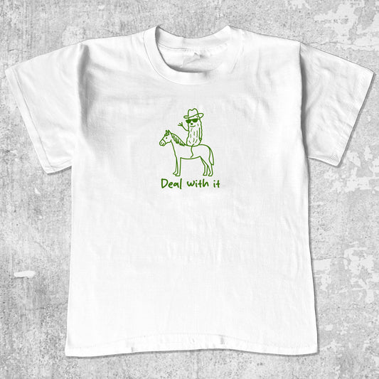 Deal With It unisex graphic t-shirt. Vintage trending meme tee. Funny and unique graphic tees. Deal With It graphi tee White 1