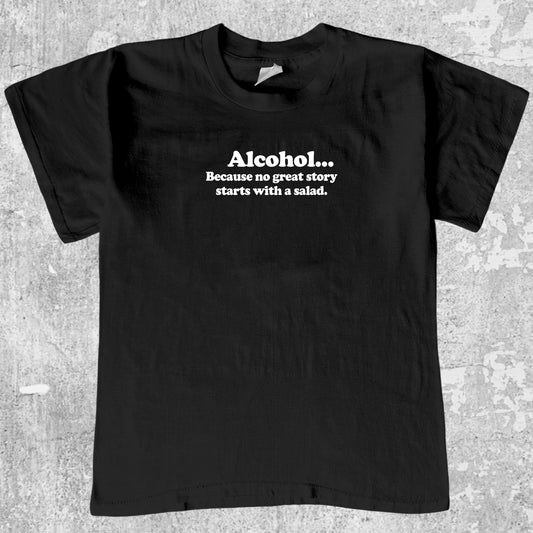 Alcohol graphic tee with bold and retro print, funny and simple graphic. Perfect gifts for family and friends. Black shirt.