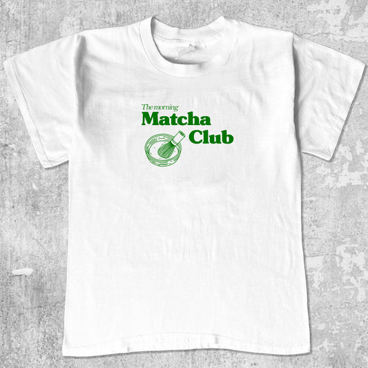 Matcha Club graphic tee with matcha print, funny and simple graphic. Perfect gifts for family and friends. White shirt.