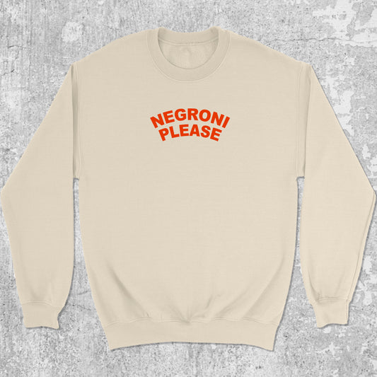 Negroni Please graphic sweatshirt with retro cocktail print, warm and cozy graphic for everyday wear. Perfect for friends. Natural pullover.