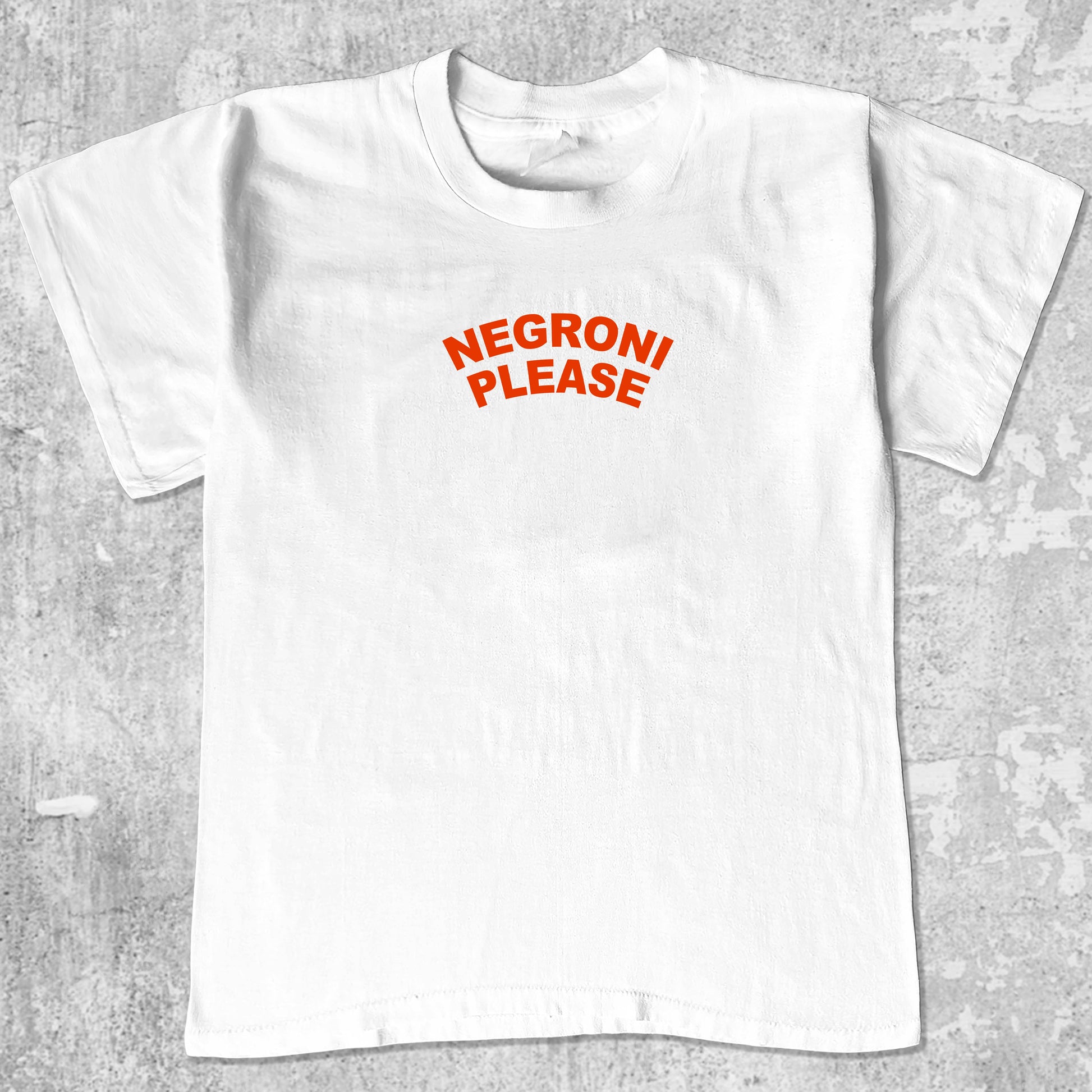 Negroni Please graphic tee with retro cocktail print, funny and trendy graphic. Perfect for friends. White shirt.